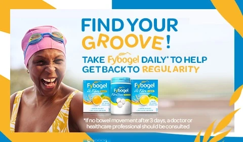 smiling woman and Fybogel products to help you find your rhythm