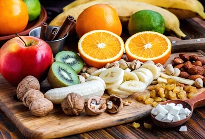 plate of fresh fruits and healthy snacks